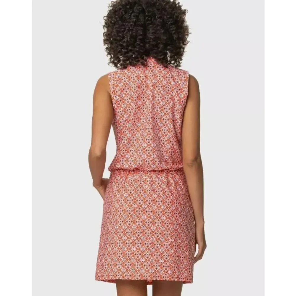 Helen Jon Sanibel Beach Mini Dress Size Large Coral Orange Navy V-neck Pockets - Picture 3 of 13